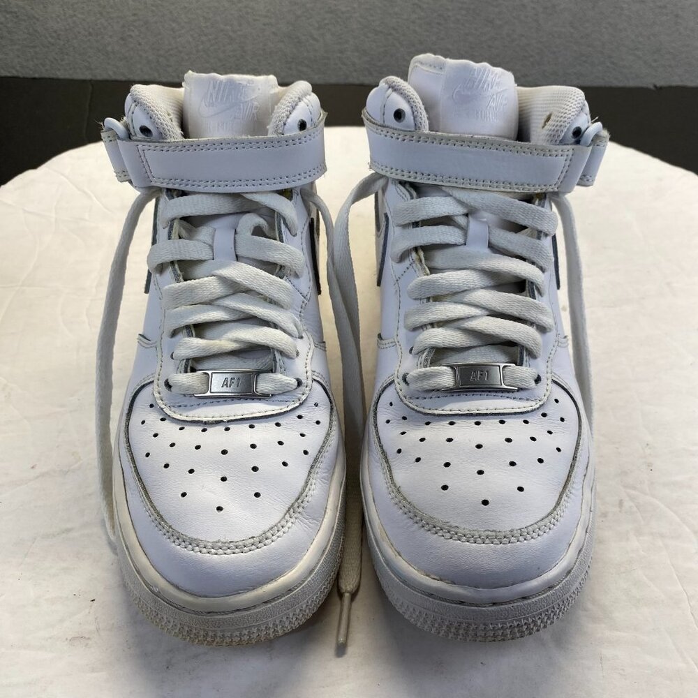 Nike Air Force 1 LE Mid Triple White Sneakers Shoes 314195-113 Youth Size 5Y
